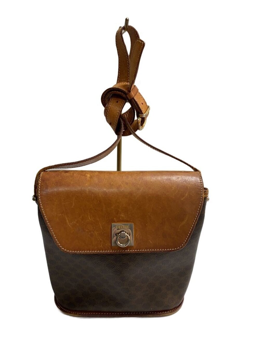 Celine Macadam Shoulder Bag Leather Brown